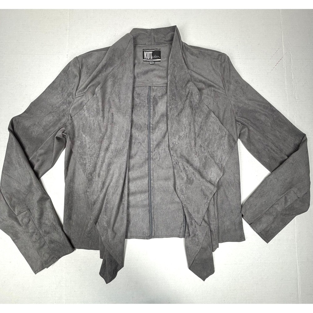 KUT from the Kloth Tayanita Faux Suede Drape Front Jacket Gray Medium Moto NWOT